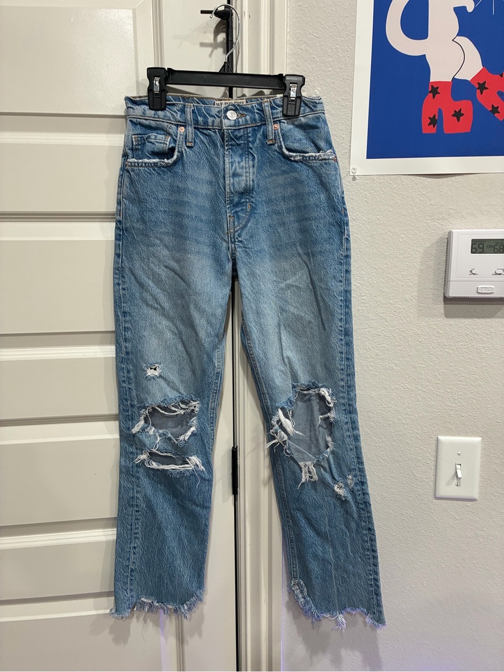 We The Free Light Blue Distressed Straight Jeans
